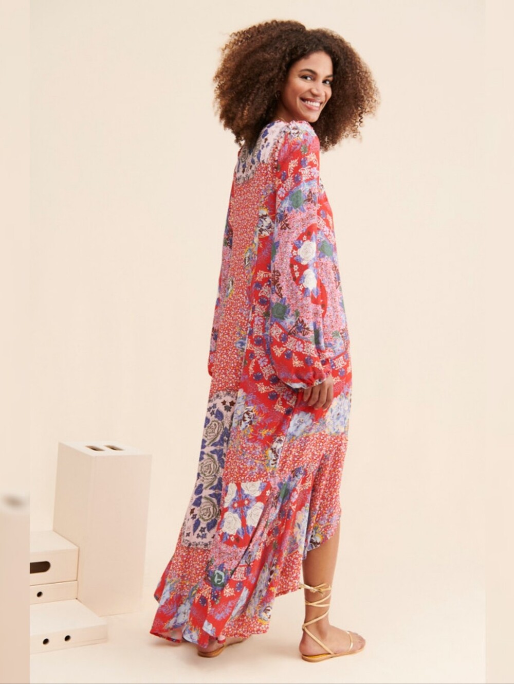 Free People Marais Printed Maxi Dress Red Motif Floral Women's Size Medium
